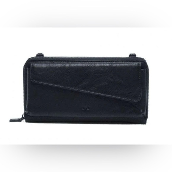 S.Q Handbags - S.Q Black Vegan Leather Crossbody Clutch/Purse, Wallet, RFID Protected, New Con.